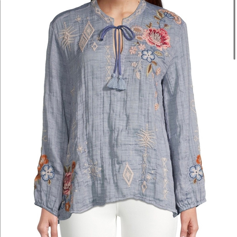 Johnny Was Umoya Scarf Back Blouse size L NWT